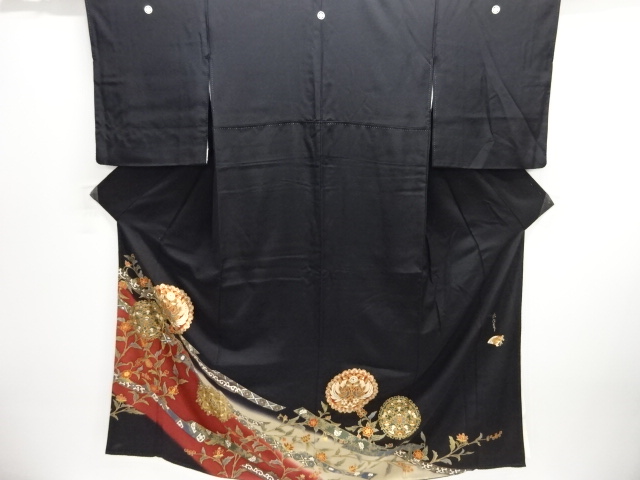 JAPANESE KIMONO / TOMESODE / KINSAI / EMBROIDERY / BIRD & FLOWER CREST 